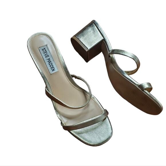 Steve Madden Issy Square Toe Strappy Block Heels Gold Women's Size 7.5 - Picture 13 of 15